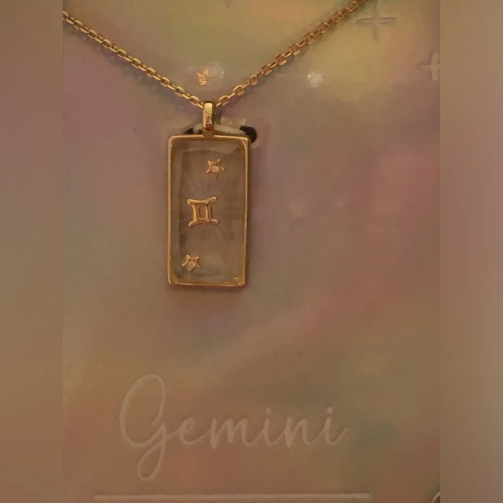 Gemini Zodiac Pendant Necklace 14k Gold Dipped Cubic Zirconia  ♊️